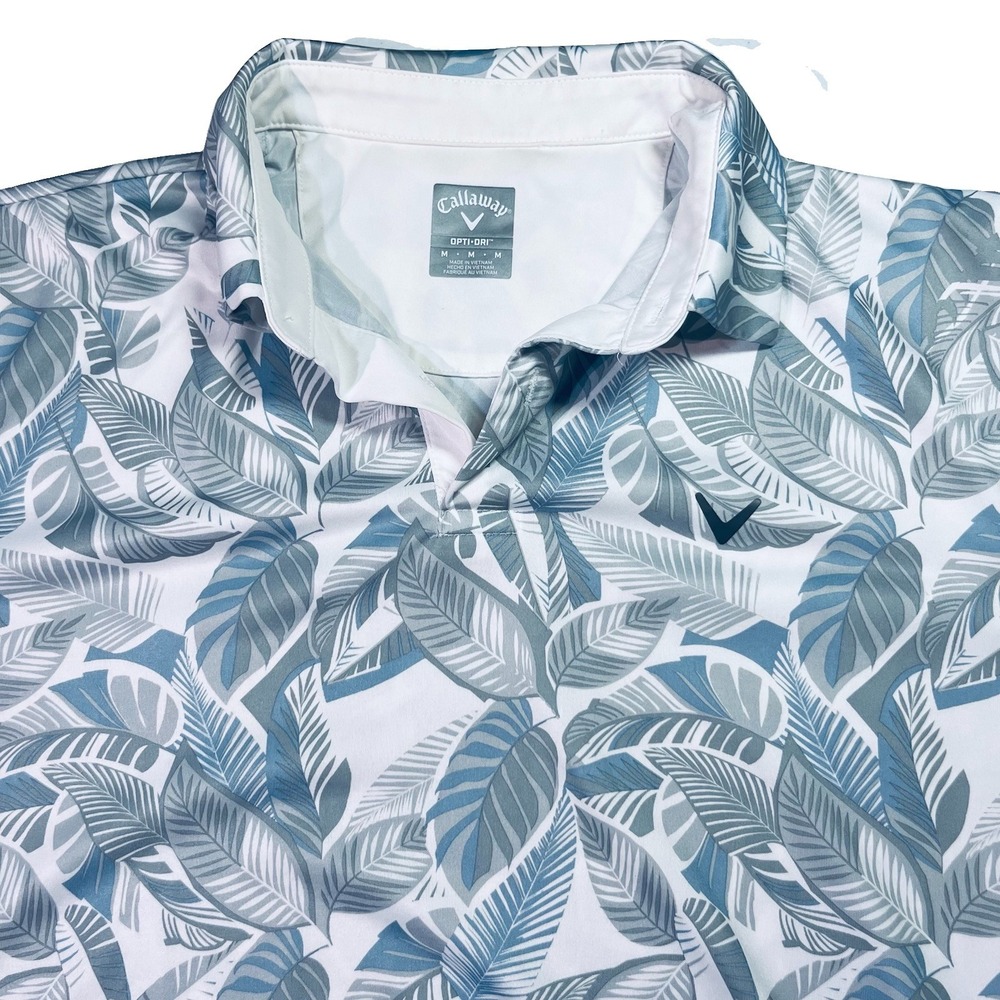 Callaway Golf Polo Shirt Mens M Gray Tropical Floral Performance Active Plants